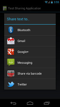 Figure 1. Screenshot of ACTION_SEND intent chooser on a handset. share-text-screenshot.png